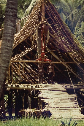 Papua New Guinea, Middle Sepik Haus Tambaran under construction, Nagosap village.