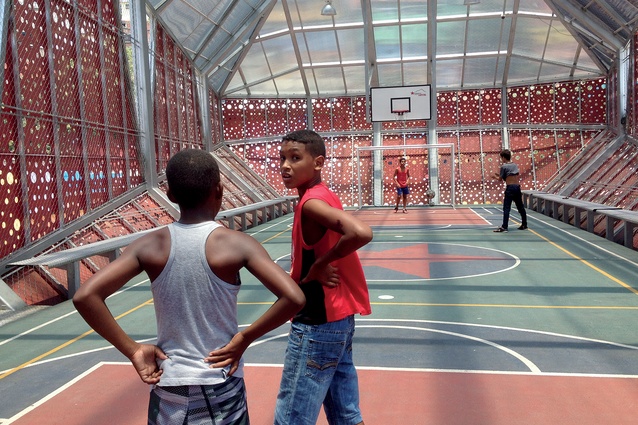 A 200m² indoor court for children on the top floor of Carbonell, a compact multi-sport and cultural complex situated in the Lomas de Urdaneta favela in Sucre Parish, Caracas.