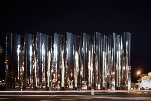 At night the Centre's façade is activated by light - natural and otherwise - much like the artist's work is activated by movement and energy.