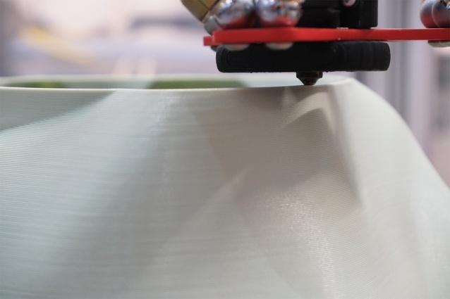 Close-up of the printer head as the print runs.