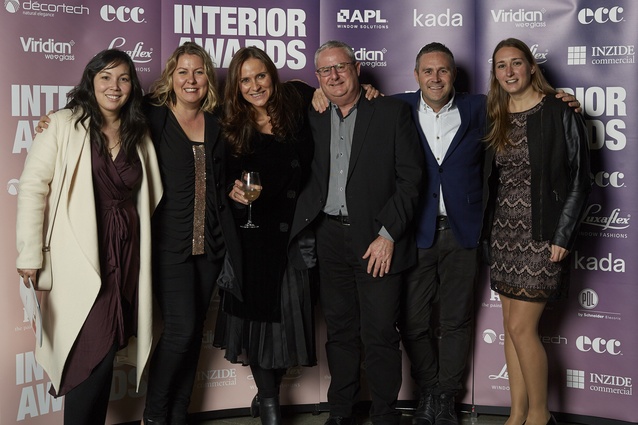 Jessica Snook, Lyndsay McCarthy (Schneider Electric), Joanne Duggan (NZGBC), Robert Knight, Jared Dinneen and Julieta Gagna (Schneider Electric, Interior Awards sponsor).