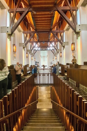 College House’s Chapel of the Upper Room (Warren and Mahoney, 1964–1967; restoration and alterations by Wilkie + Bruce, 2022).