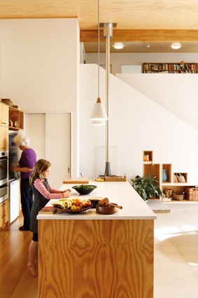 A custom-made kitchen is a focal point of the main living space.