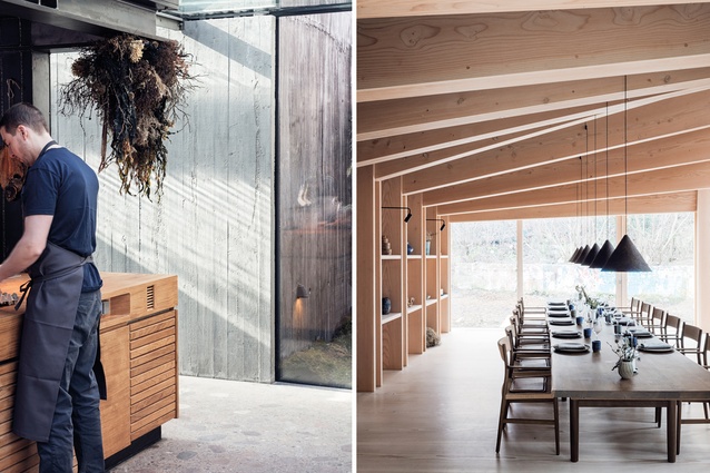 In one of Noma's spaces, lamp pendants, designed by <a 
href="https://jonasedvard.dk/"style="color:#3386FF"target="_blank"><u>Jonas Edvard</u></a>, are made of compressed seaweed and hang above an eight-metre-long oak table.