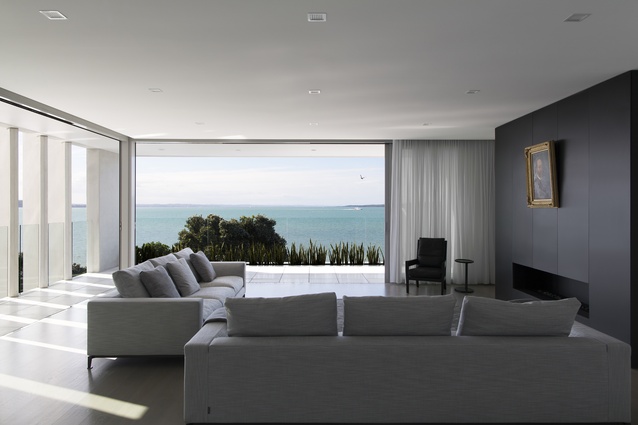 The living area looks out to St Heliers' beach and Rangitoto island.