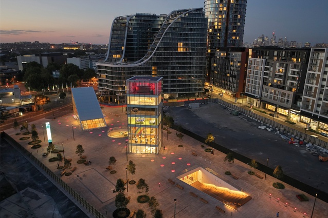 A six-storeyed tower encased in glass rises up from the middle of Sydney’s Green Square plaza. On the fourth floor, a baby grand piano can be played by members of the public, as can a range of guitars.