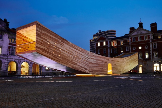 The Smile by Alison Brooks for the London Design Festival. An innovative and complex use of cross-laminated tulipwood, the 34-metre-long structure is an inhabitable "mega-tube".