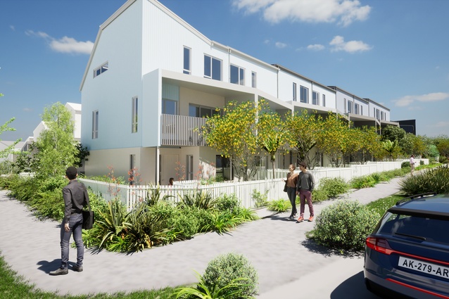 Terraced housing with private gardens and street-facing entries to support neighbourly interaction.
