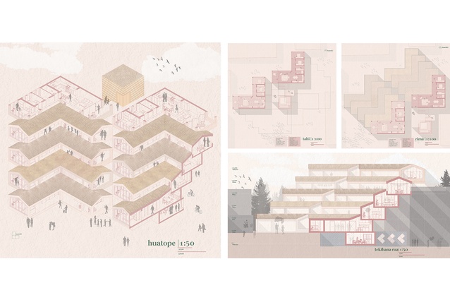 Pink and White Terrace Housing in Rotorua. Supervised by Anthony Hōete and Matilda Philips.