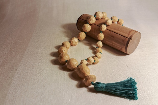 Meditation beads that Saskia carved from a rod of hazelwood.