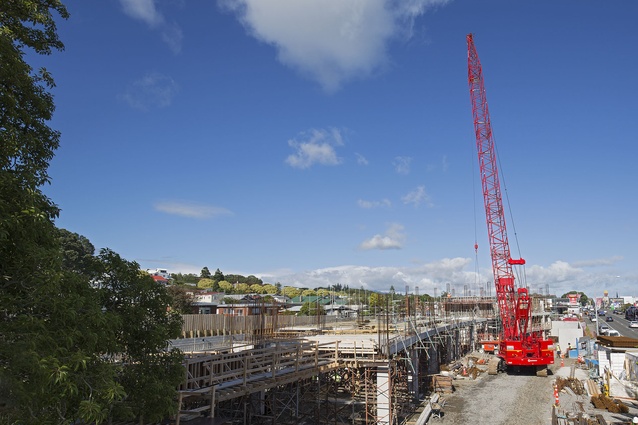 "Big Red" a 100-tonne crawler crane made light work of the steel beams and tilt slabs. 