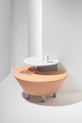 In her Design Junction display, the architect and designer Seray Ozdemir presented her Corridor Society designs, including this 3/4 table, which enables under-utilised spaces in millennial flat-shares, such as hallways, to become social spaces. 
