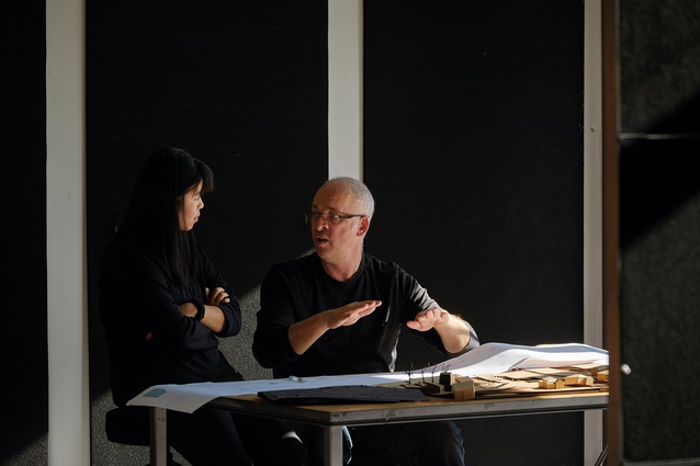 Andrew Barrie talks with student Jane Waterhouse.