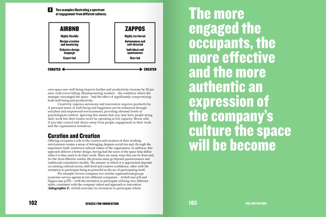 Spread from <i>Spaces for Innovation</i>, showing Infographic 2: Two examples illustrating a spectrum of engagement from different cultures.