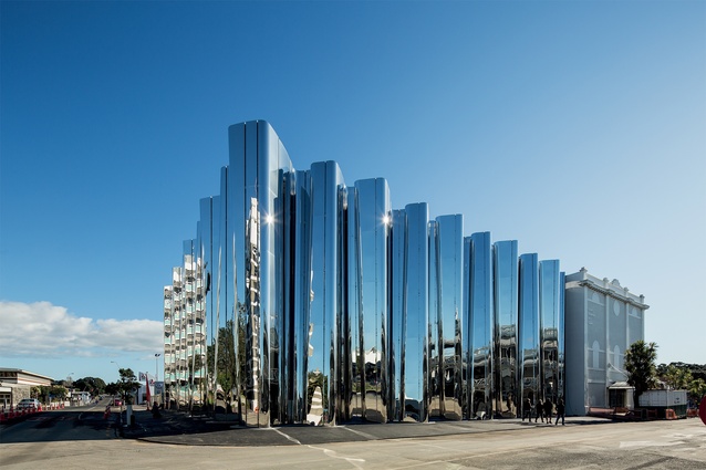 Len Lye Museum, New Plymouth, 2015 by Patterson Associates. The reflective, undulating façade acknowledges and advertises Lye's kinetic works.