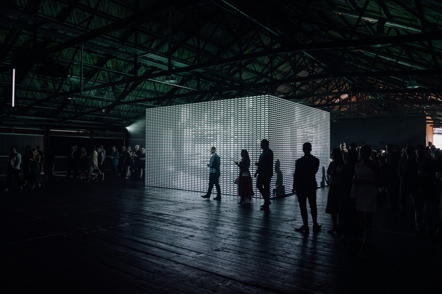 Centre stage of the event space at Shed 10 was a light cube.