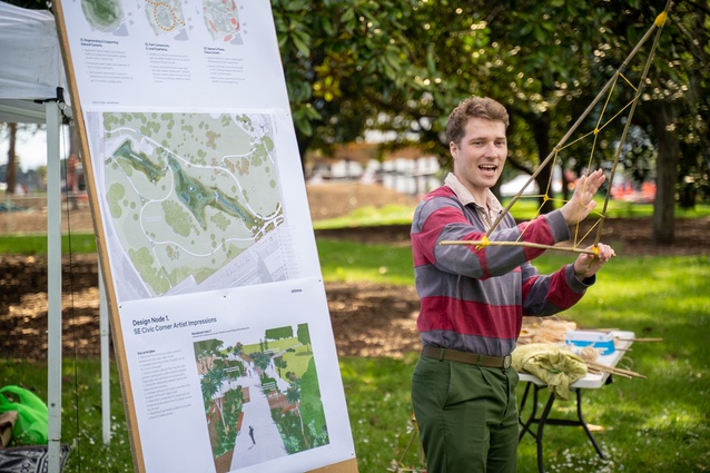 Finn Forster engaging the community on the design for Eke Panuku-led Hayman Park.