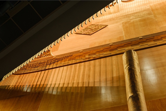 Warm timber panels and interior patterns reflect Tūwharetoa stories and the local landscape.
