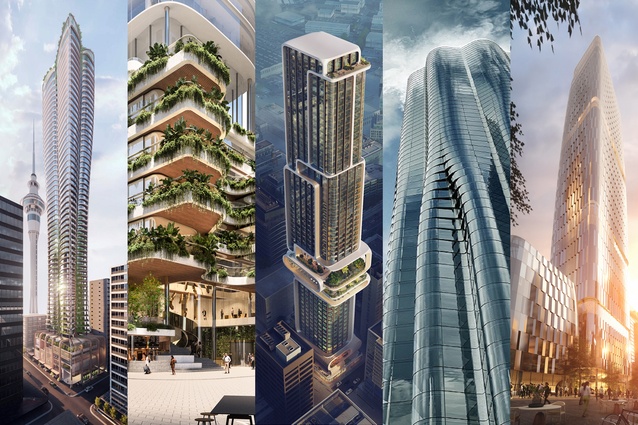 From left: Cox Architecture, Warren and Mahoney, Zaha Hadid, Elenberg Fraser and Wood Bagot each designed towers for the site at 65 Federal Street. 