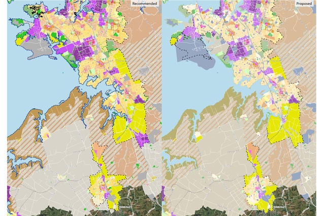 The recommended Unitary Plan zoning vs. proposed Unitary Plan zoning in the south.