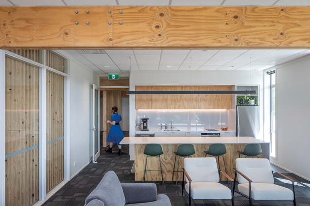 The second-floor timber construction includes timber joinery for the office partitions.