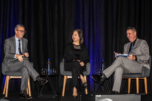 Owen Hayford, Sara Cheng and conference MC Ward Kamo discussed Infrastructure investment in the Asia Pacific region.