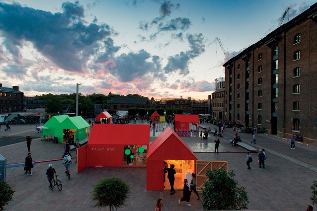 London Design Festival: Seven scaled-up Monopoly-style houses, designed by Michael Sodeau and painted green or red, temporarily installed in Granary Square, were quirky architectural additions. 