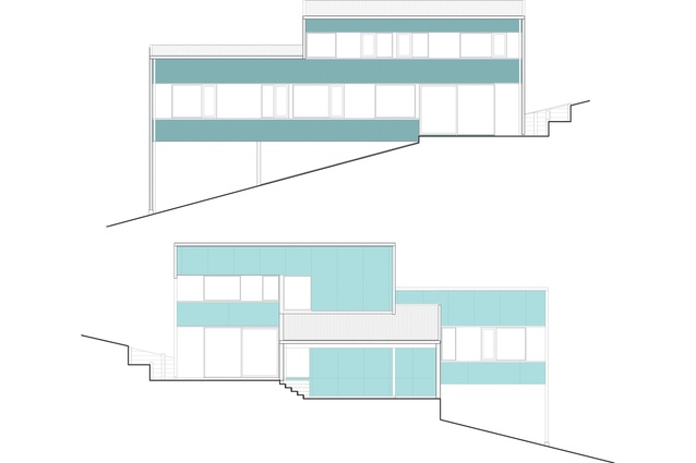 East elevation (top) and west elevation (bottom).