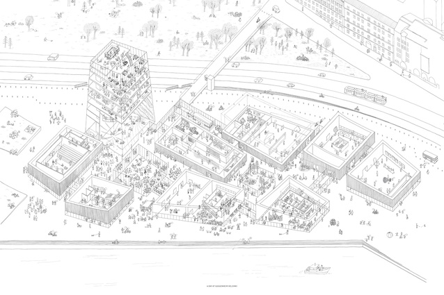 Moreau Kusunoki Architectes' drawing of their winning design for Guggenheim Helsinki.