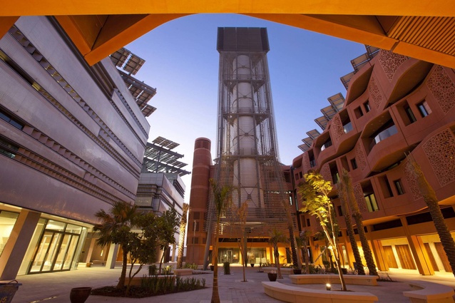 Masdar Institute campus, Abu Dhabi by Foster + Partners. A 10 megawatt solar field within the masterplan provides energy and what is left is fed back to the Abu Dhabi grid.