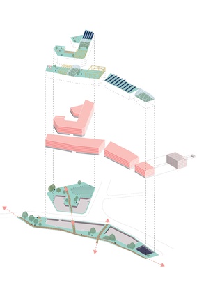 Urban design and development diagram for <a 
href="https://www.c40.org/programmes/reinventing_cities"style="color:#2250e5"target="_blank"><u>C40 Reinventing Cities</u></a> competition by AHHA: the competition looked at how to innovate in underutilised sites around the world, including two in Auckland.