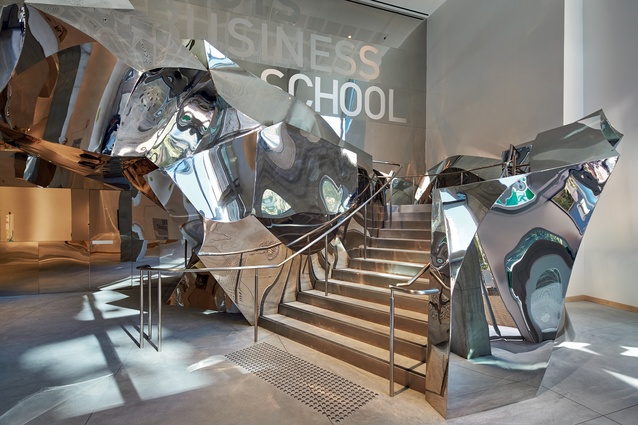 Polished stainless steel delivers a dramatically sculptured carnival of form meeting function.