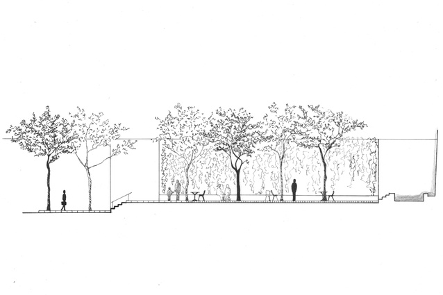 Render of New York City’s Paley Park.