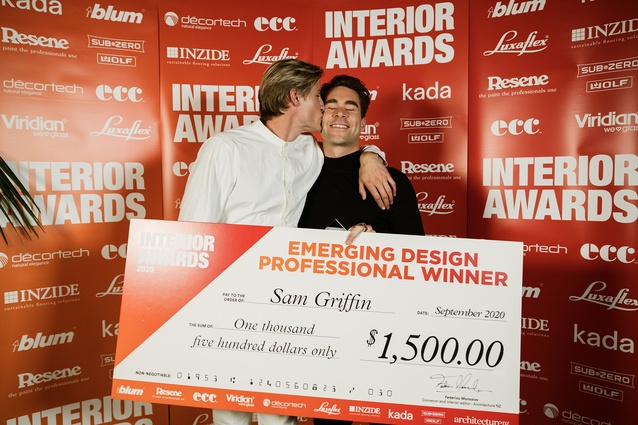 Buster Caldwell (Wonder Group), finalist in the Emerging Design Professional category, and Sam Griffin (CTRL Space), winner of the Emerging Design Professional category.