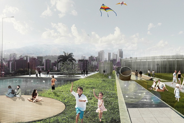 Holcim Gold Award: instead of demolishing the obsolete bulk water tanks, Colectivo720 improve the urban fabric of Medellín by converting the reservoirs into a public park and venue for cultural and sporting activities. 