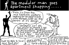 Cartoon - Malcolm Walker ‘The modular man goes apartment shopping...’