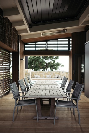 The outdoor room is sheltered from the weather and allows a secure space to store outdoor furniture.