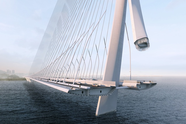 The bridge will be the longest single-tower, asymmetric cable-stayed bridge in the world, and will be supported by a single 175 metre concrete structural mast.