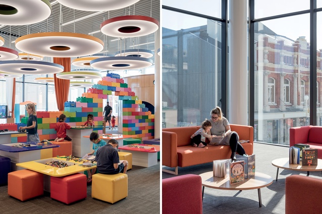 The colourful children’s area has a Lego construction zone with a giant brick archway and sound-absorbing Cloud lights overhead.
