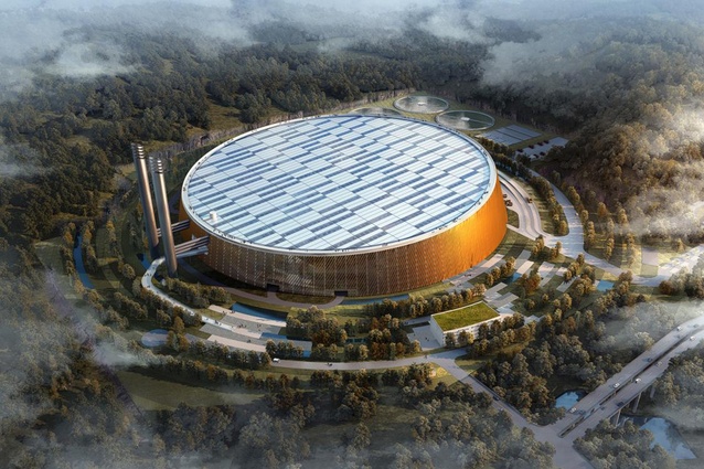 Future project: Shenzen Waste-to-Energy plant. If built, the huge circular building will boast a 66,000 sqm roof, two thirds of which will be covered with photovoltaic panels. 