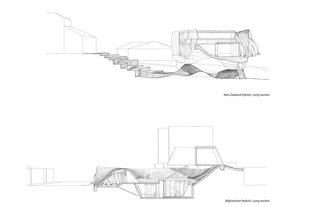 New Zealand Afghanistan hybrid houses — long section.