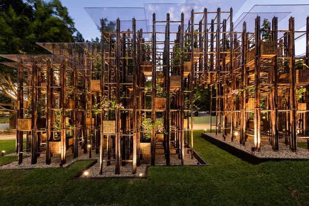The 2016 Fugitive Structures pavilion, Green Ladder, by Vo Trong Nghia Architects.
