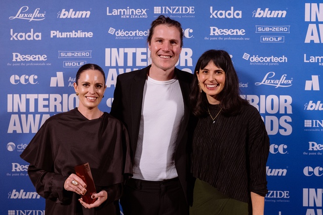 This year’s Emerging Design professional finalists: Emma Hoyle from Emma Hoyle Interiors, Oli Booth from Oli Booth Architecture (award winner) and Ella Lilley-Gasteiger from Monk Mackenzie.