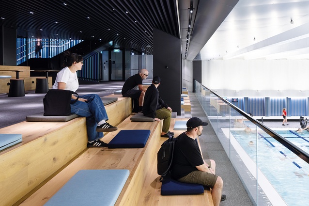 Behind the Reception is the Spectator Mezzanine and Pool Lounge.