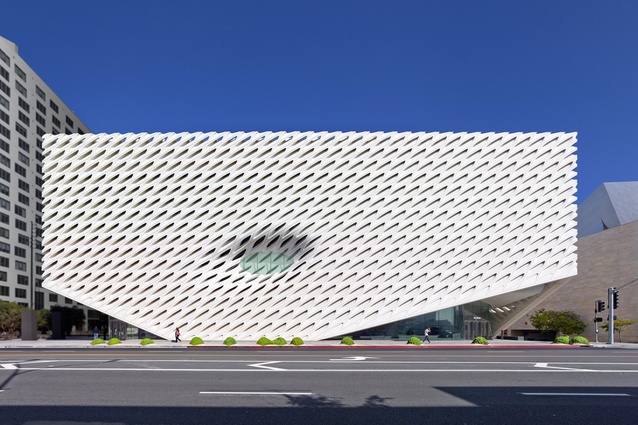 The Broad Museum, Los Angeles, 2015 by Diller Scofidio + Renfro. With its innovative "veil-and-vault" concept, the 120,000 sq foot building features two floors of gallery space.