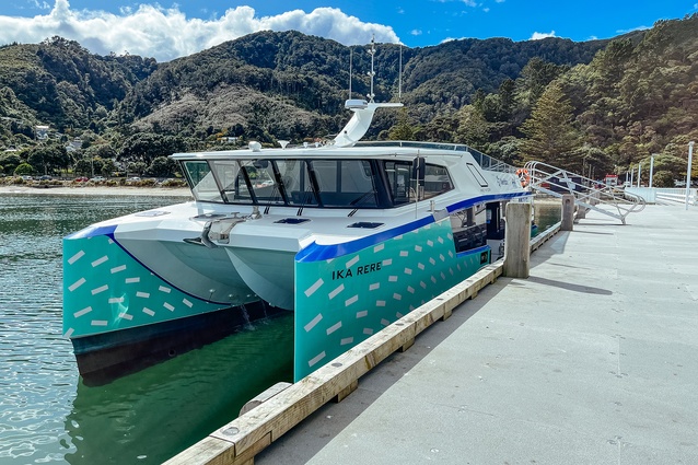 Ika Rere an electric boat by McKay in partnership with Wellington Electric Boat Building Company (WEBBCo). Winner of the Excellence Efficiency Award.