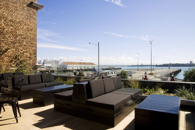 Roof terrace with port views.
