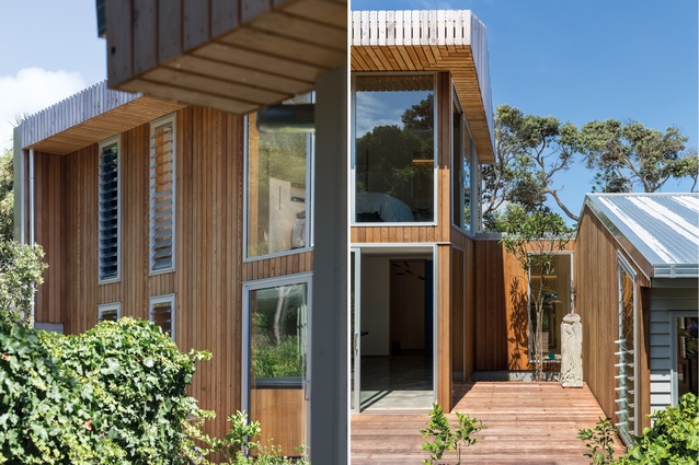 A new two-storeyed, cedar-clad tower wing houses the master bedroom upstairs.