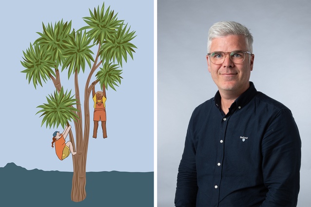 Left: Tī Kōuka by Pounamu Wharekawa; right: Justin Morgenroth, leader of the New Zealand Urban Forest Initiative and speaker at ‘How urban forests can help’.