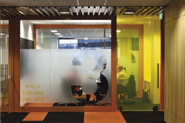 A ‘boxcar’ meeting room draws inspiration from rolling stock.